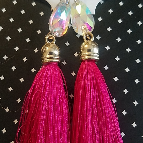 Pink Tassel Dangle Earrings - Picture 4 of 4